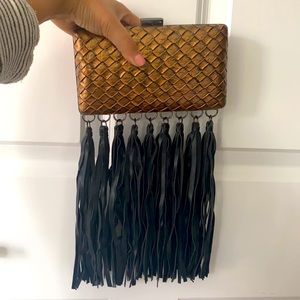 Metallic Snakeskin and Leather Fringe Evening bag